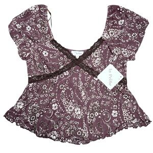 La Peche Y2K Purple Floral V neck  Blouse women’s XL